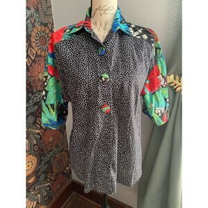 Vintage Floral Block Oversized Button Up Blouse